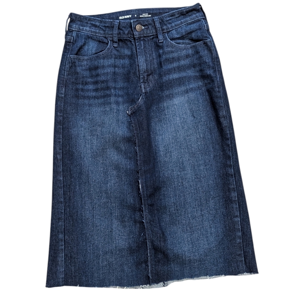 Old Navy Women's Denim Skirt Size 2 Dark Blue Midi